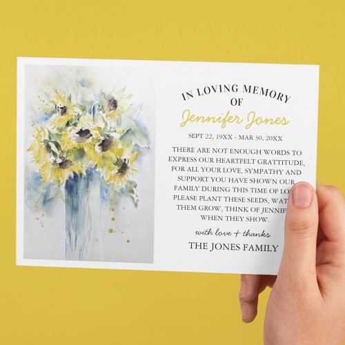 Watercolor Sunflowers Funeral Favor Seed Packet Envelope