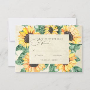 Watercolor Sunflowers Garden Floral Wedding RSVP Card