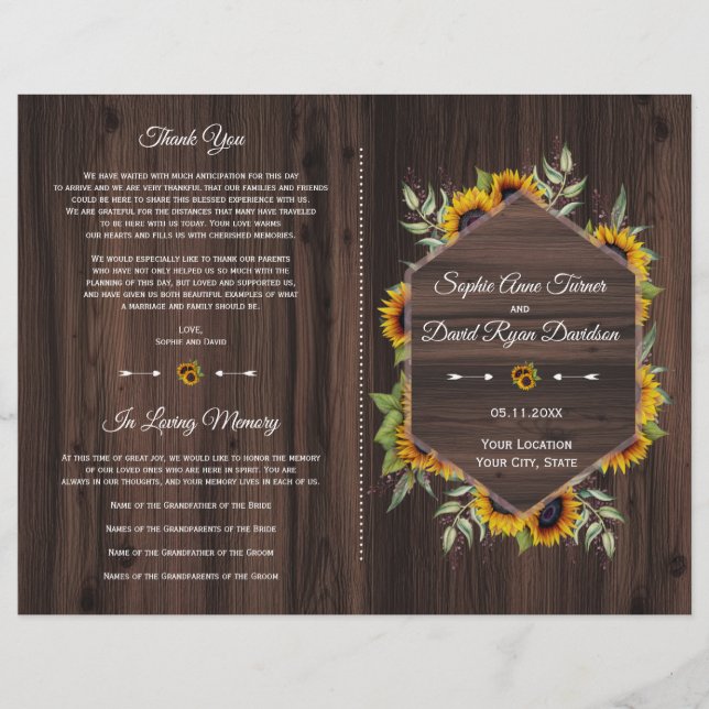 Watercolor Sunflowers Geometric Old Barn Program (Front)