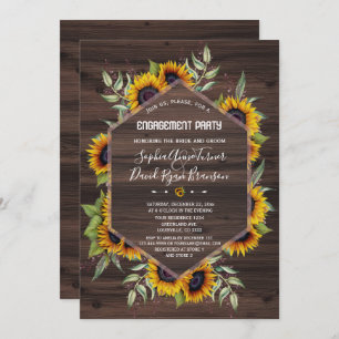 Watercolor Sunflowers Geometric Wood Engagement Invitation
