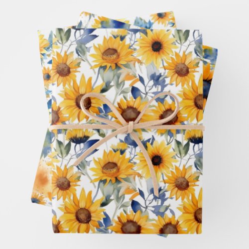 WATERCOLOR SUNFLOWERS GIFT WRAPPING PAPER SHEETS