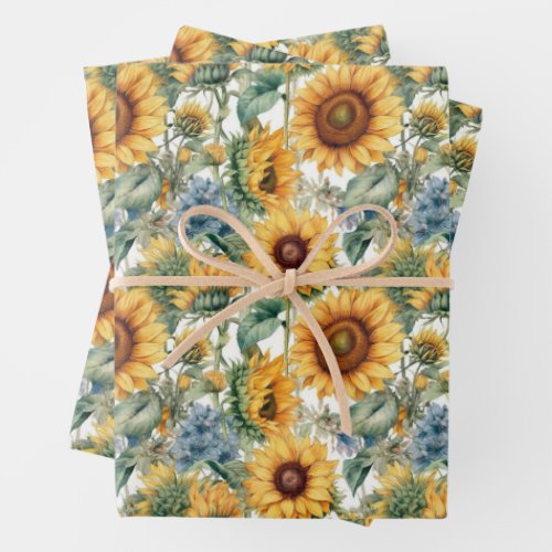 WATERCOLOR SUNFLOWERS GIFT WRAPPING PAPER SHEETS