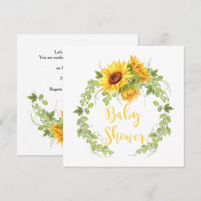Watercolor Sunflowers Greenery Baby Shower Invites (Front/Back)