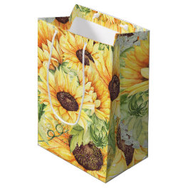 Watercolor Sunflowers Greenery Medium Gift Bags