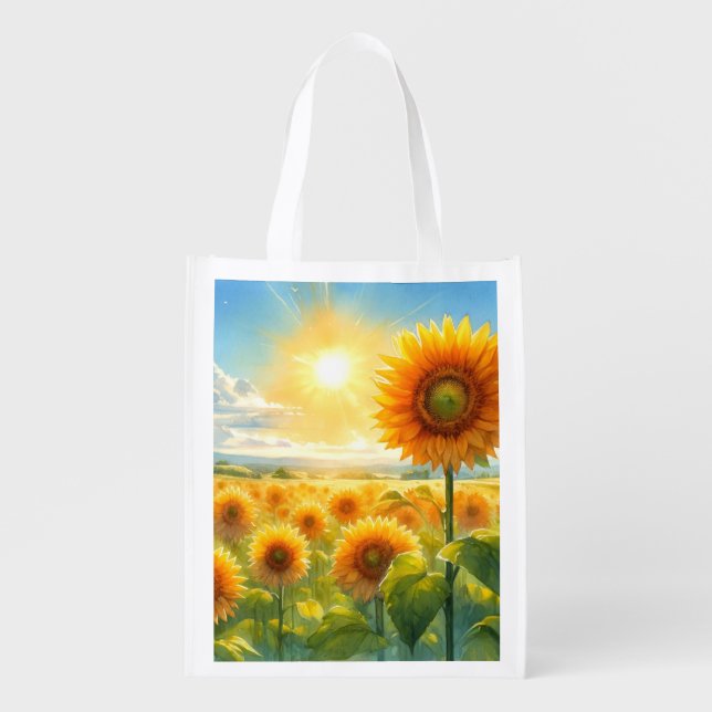 Watercolor Sunflowers Grocery Bag (Front)