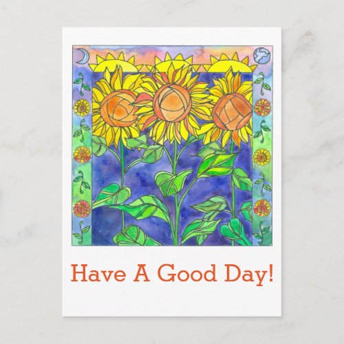 Watercolor Sunflowers Have A Good Day Postcard