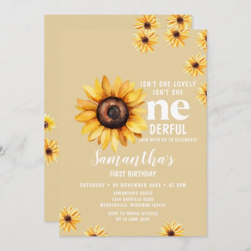 Watercolor Sunflowers Isnt She Onederful Birthday Invitation