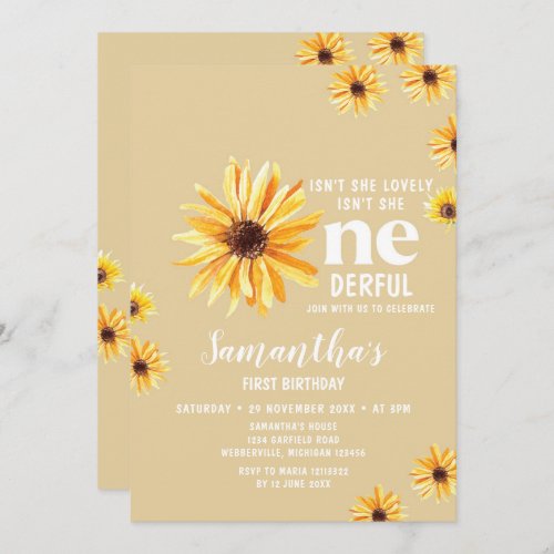 Watercolor Sunflowers Isnt She Onederful Birthday Invitation