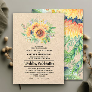 Watercolor Sunflowers   Kraft Paper Wedding  Invitation