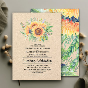 Watercolor Sunflowers | Kraft Paper Wedding  Invitation by YourWeddingDay at Zazzle