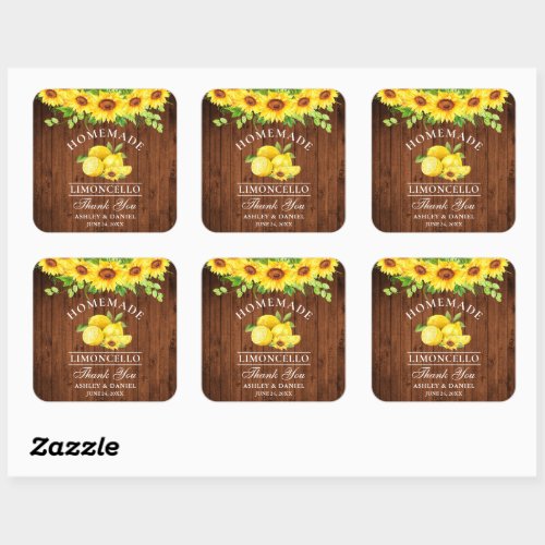 Watercolor Sunflowers Lemons Limoncello Wood Square Sticker