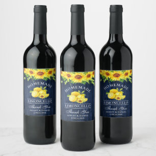 Watercolor Sunflowers Limoncello Blue Wood Labels