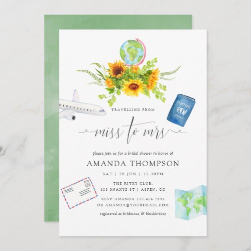 Watercolor Sunflowers Miss To Mrs Bridal Shower Invitation