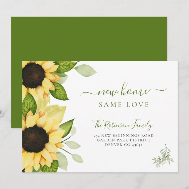Watercolor sunflowers modern moving announcement (Front/Back)