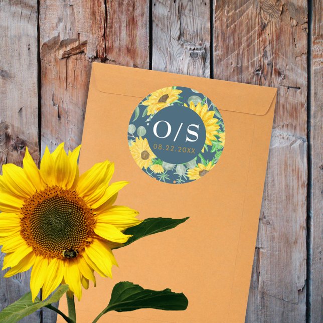 Watercolor Sunflowers Monogram Envelope Seal (Creator Uploaded)