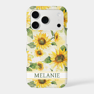 Watercolor Sunflowers Monogrammed iPhone 17 Pro Case