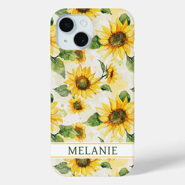 Watercolor Sunflowers Monogrammed Case-Mate iPhone Case (Back)