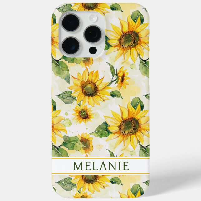 Watercolor Sunflowers Monogrammed Case-Mate iPhone Case (Back)