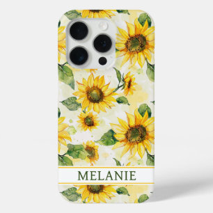 Watercolor Sunflowers Monogrammed iPhone 15 Pro Case