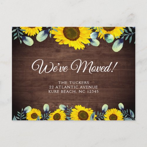 Watercolor Sunflowers Moving Announcement Rustic Postcard
