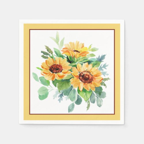 Watercolor sunflowers  napkins