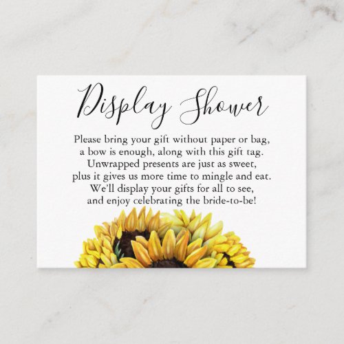 Watercolor Sunflowers No Wrap Bridal Shower Tag Enclosure Card