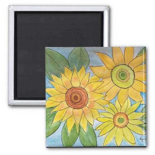 Watercolor sunflowers on a magnet