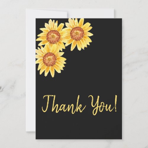 Watercolor Sunflowers on Black Thank You Card