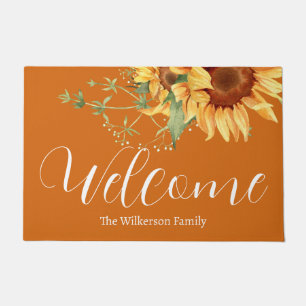 Watercolor Sunflowers on Burnt Orange Doormat