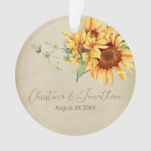 Watercolor Sunflowers on Faded Parchment Ornament