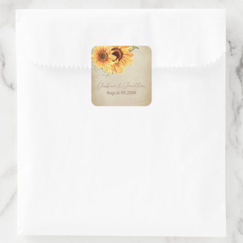Watercolor Sunflowers on Faded Parchment Square Sticker