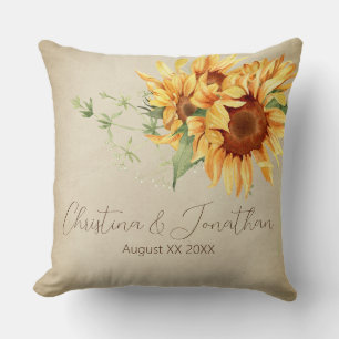 Watercolor Sunflowers on Faded Parchment Throw Pillow