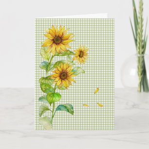 Watercolor Sunflowers On Gingham Card