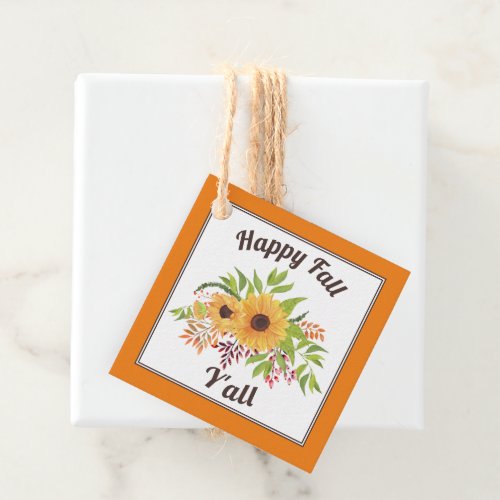 Watercolor sunflowers orange fall Yall Favor Tags