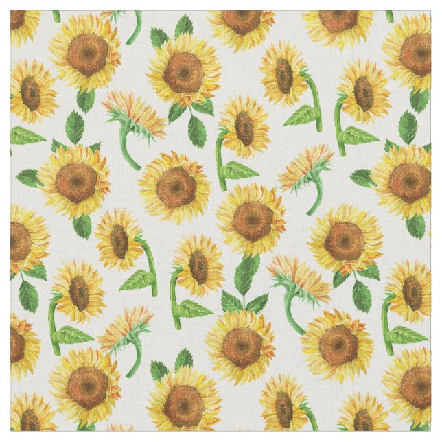 watercolor sunflowers pattern fabric (Close Up)