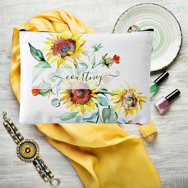 Watercolor sunflowers personalized    accessory pouch (Creator Uploaded)