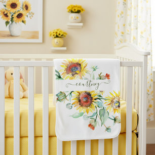 Watercolor sunflowers personalized baby blanket