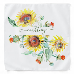 Watercolor sunflowers personalized bandana