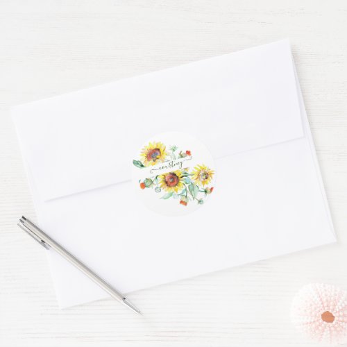 Watercolor sunflowers personalized   classic round sticker