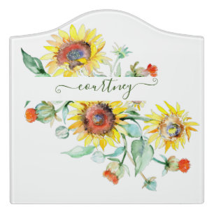 Watercolor sunflowers personalized    door sign