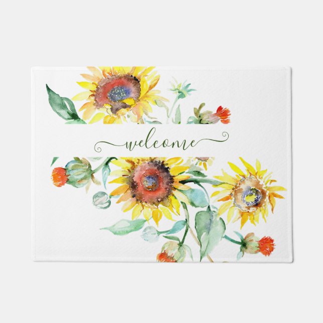 Watercolor sunflowers personalized    doormat (Front)