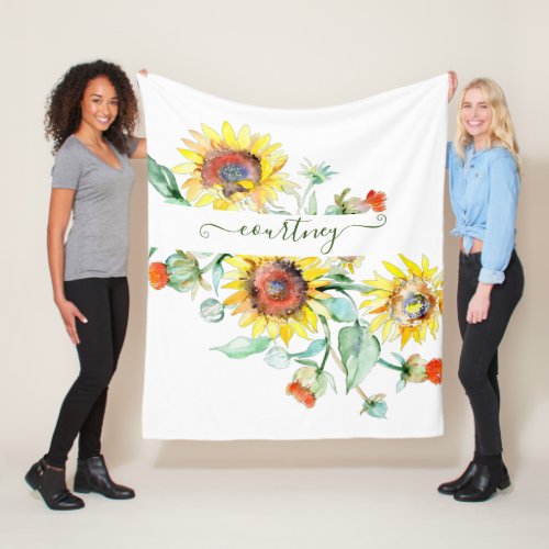 Watercolor sunflowers personalized    fleece blanket