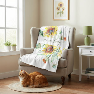 Watercolor sunflowers personalized    fleece blanket