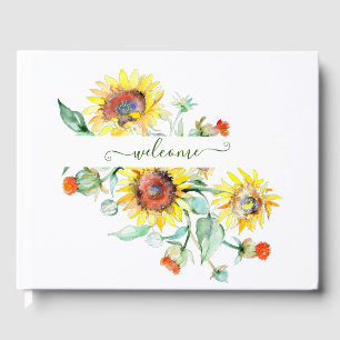 Watercolor sunflowers personalized guest book