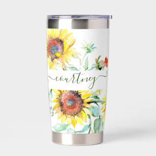 Watercolor sunflowers personalized    insulated tumbler