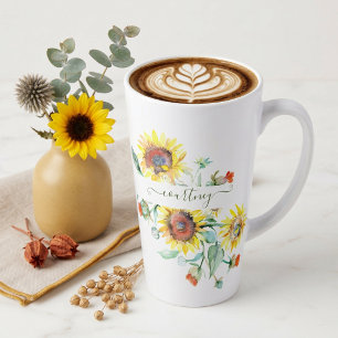 Watercolor sunflowers personalized latte mug