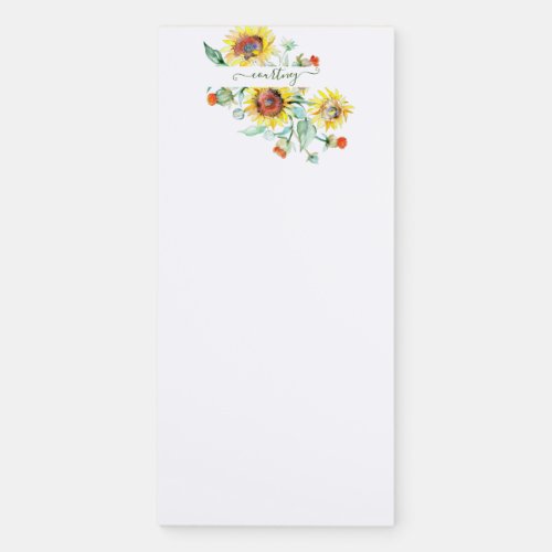 Watercolor sunflowers personalized    magnetic notepad