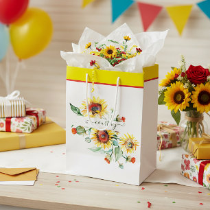 Watercolor sunflowers personalized medium gift bag