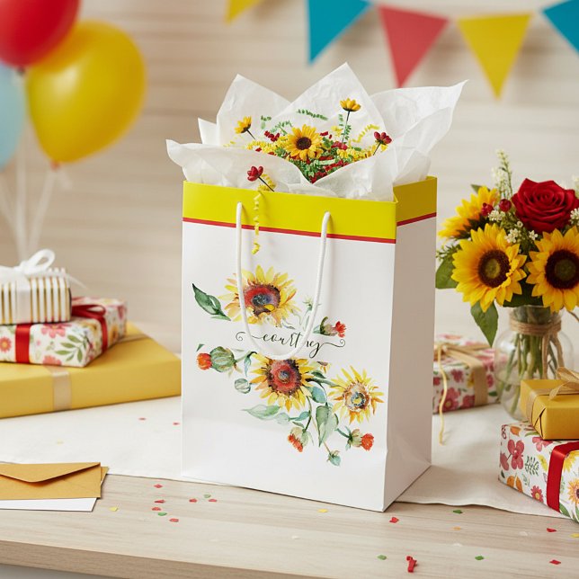 Watercolor sunflowers personalized    medium gift bag (Creator Uploaded)