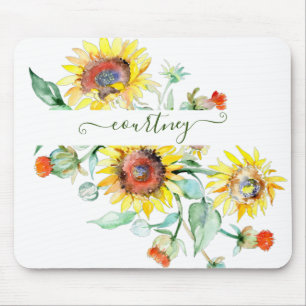 Watercolor sunflowers personalized mouse pad